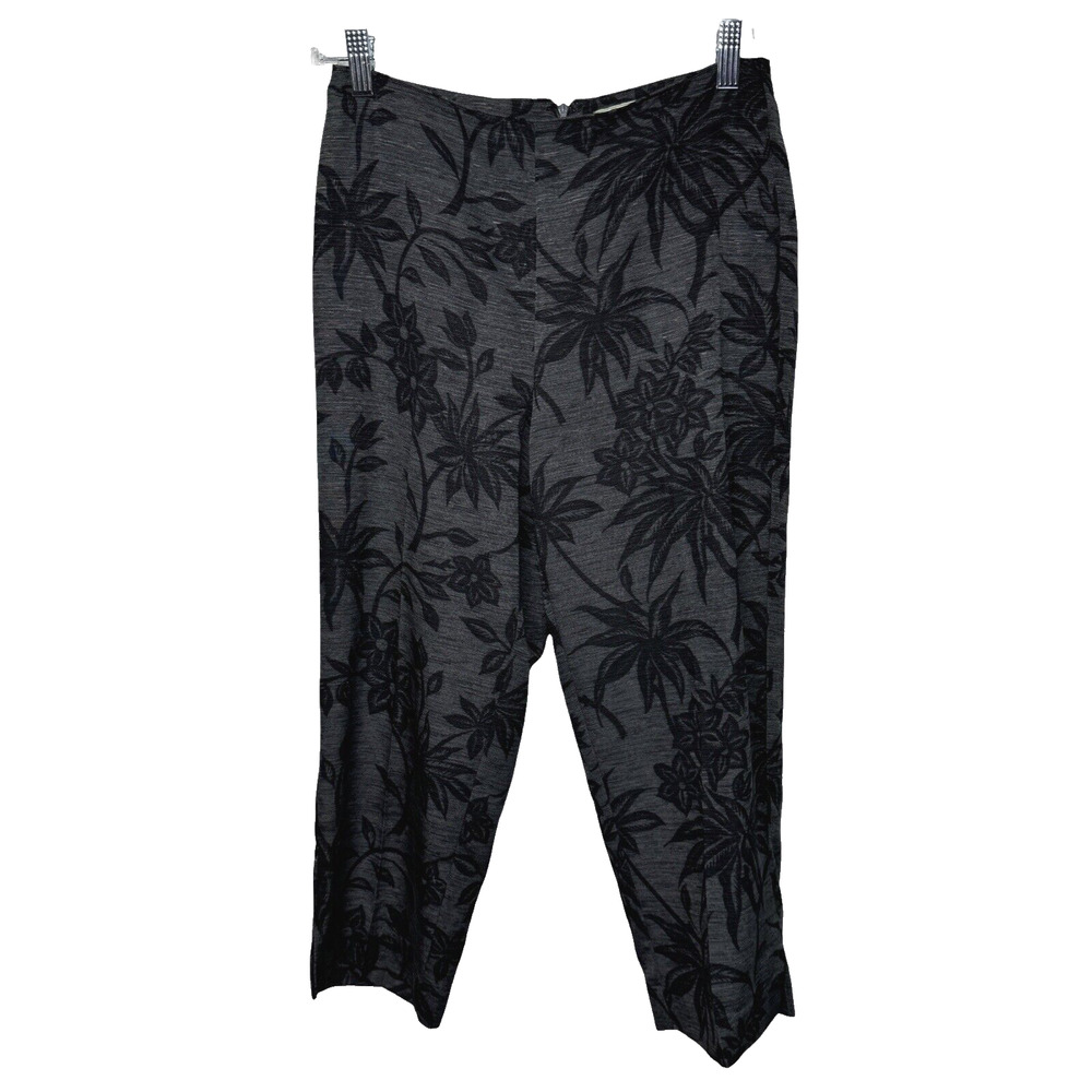 Tommy Bahama Pants Womens 6 Black Gray Floral‎ Silk Cropped Casual Dark Floral